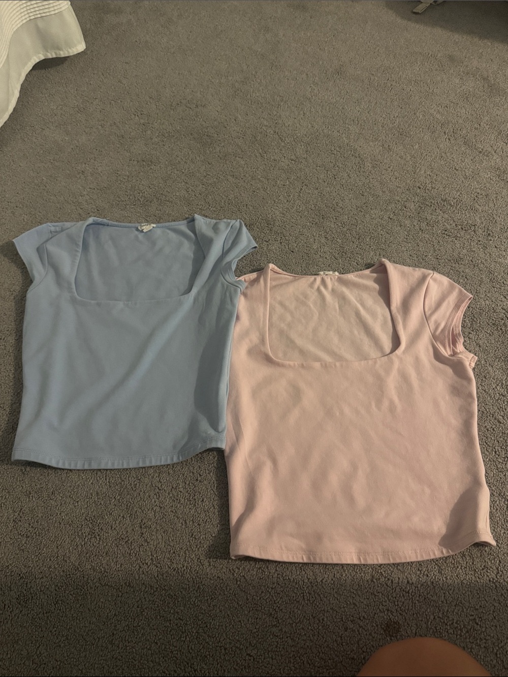 Garage Pastel Blue & Pink Square Neck Crop Tops